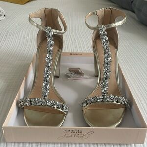 Badgley Mischka gold jeweled heels